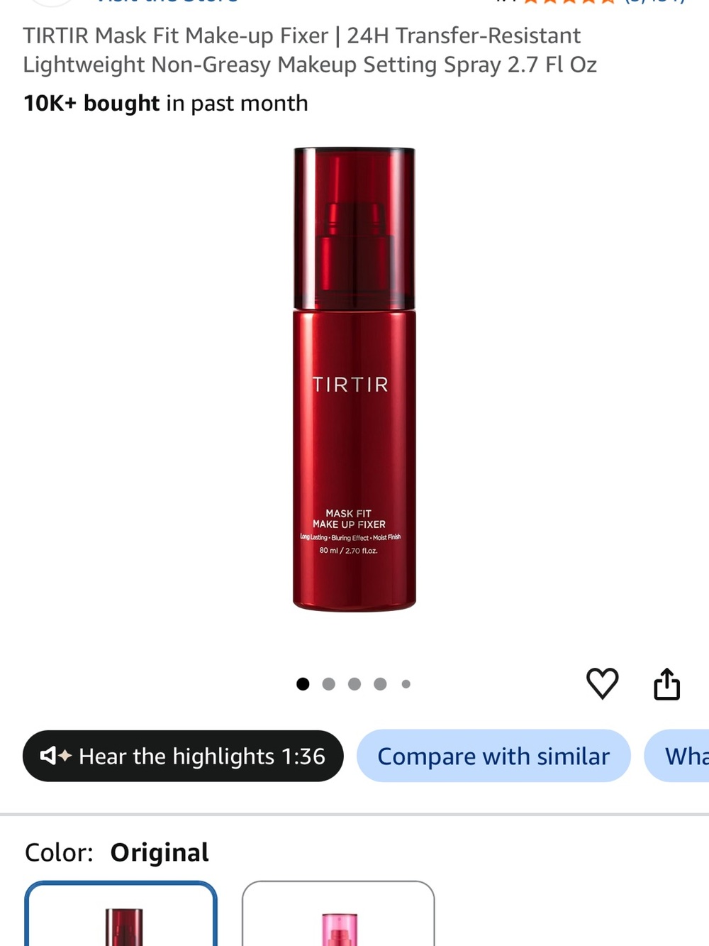 TIRTIR Mask Fit Makeup Fixer Setting Spray — Red